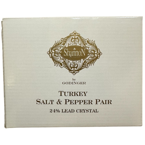 NIB 24% LEAD CRYSTAL TURKEY SALT & PEPPER PAIR Shannon Crystal by Godinger - Picture 2 of 16